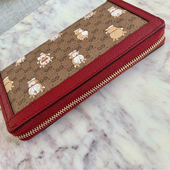 💫 Gucci x Doraemon Logo Monogram Mini GG Supreme Long Zip Around Wallet - Picture 7 of 12